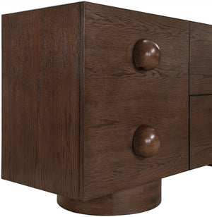 Meridian Furniture Bubble Oak Veneer Rubberwood Sideboard Buffet with Drawers and Cabinet Dining Room Storage Brown 77063Brown