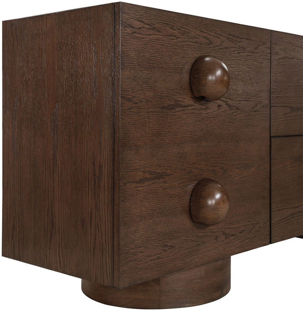 Meridian Furniture Bubble Oak Veneer Rubberwood Sideboard Buffet with Drawers and Cabinet Dining Room Storage Brown 77063Brown