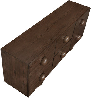 Meridian Furniture Bubble Oak Veneer Rubberwood Sideboard Buffet with Drawers and Cabinet Dining Room Storage Brown 77063Brown
