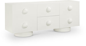 Meridian Furniture Bubble Oak Veneer Rubberwood Sideboard Buffet with Drawers and Cabinet Dining Room Storage Cream 77063Cream