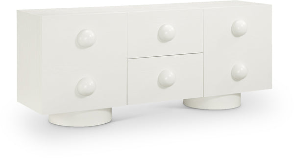 Meridian Furniture Bubble Oak Veneer Rubberwood Sideboard Buffet with Drawers and Cabinet Dining Room Storage Cream 77063Cream
