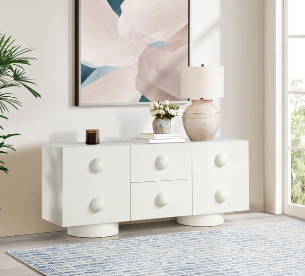 Meridian Furniture Bubble Oak Veneer Rubberwood Sideboard Buffet with Drawers and Cabinet Dining Room Storage Cream 77063Cream