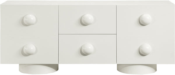 Meridian Furniture Bubble Oak Veneer Rubberwood Sideboard Buffet with Drawers and Cabinet Dining Room Storage Cream 77063Cream