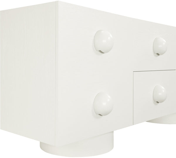 Meridian Furniture Bubble Oak Veneer Rubberwood Sideboard Buffet with Drawers and Cabinet Dining Room Storage Cream 77063Cream