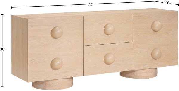 Meridian Furniture Bubble Oak Veneer Rubberwood Sideboard Buffet with Drawers and Cabinet Dining Room Storage Natural 77063Natural