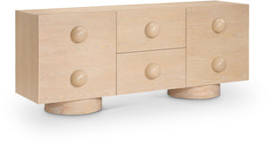 Meridian Furniture Bubble Oak Veneer Rubberwood Sideboard Buffet with Drawers and Cabinet Dining Room Storage Natural 77063Natural