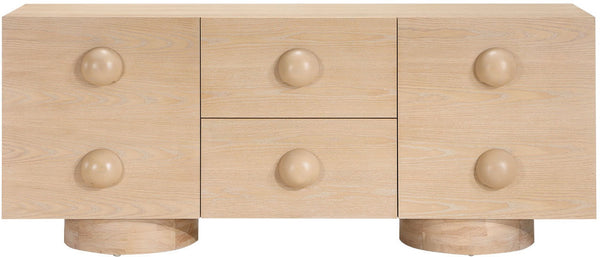 Meridian Furniture Bubble Oak Veneer Rubberwood Sideboard Buffet with Drawers and Cabinet Dining Room Storage Natural 77063Natural