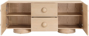 Meridian Furniture Bubble Oak Veneer Rubberwood Sideboard Buffet with Drawers and Cabinet Dining Room Storage Natural 77063Natural