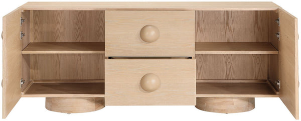 Meridian Furniture Bubble Oak Veneer Rubberwood Sideboard Buffet with Drawers and Cabinet Dining Room Storage Natural 77063Natural