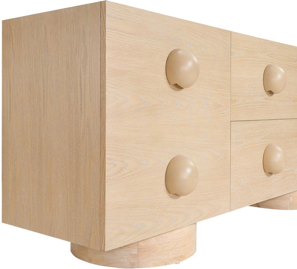Meridian Furniture Bubble Oak Veneer Rubberwood Sideboard Buffet with Drawers and Cabinet Dining Room Storage Natural 77063Natural