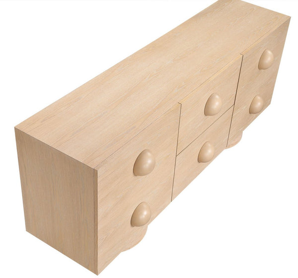 Meridian Furniture Bubble Oak Veneer Rubberwood Sideboard Buffet with Drawers and Cabinet Dining Room Storage Natural 77063Natural
