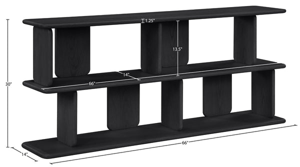 Meridian Furniture Nexa Art Deco Oak Veneer Media Console with Open Linear Shelving for Modern Living Rooms Black 77064Black