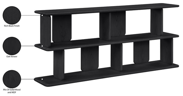Meridian Furniture Nexa Art Deco Oak Veneer Media Console with Open Linear Shelving for Modern Living Rooms Black 77064Black
