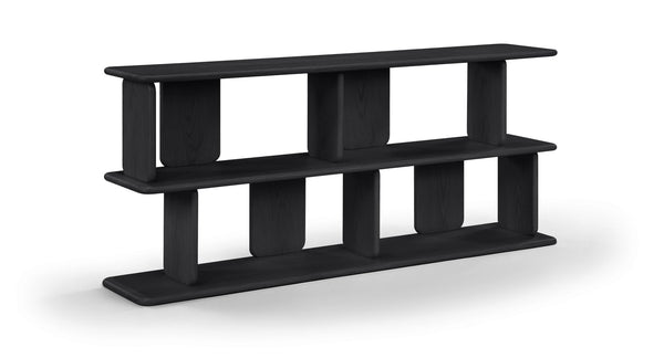 Meridian Furniture Nexa Art Deco Oak Veneer Media Console with Open Linear Shelving for Modern Living Rooms Black 77064Black