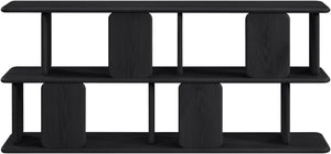 Meridian Furniture Nexa Art Deco Oak Veneer Media Console with Open Linear Shelving for Modern Living Rooms Black 77064Black
