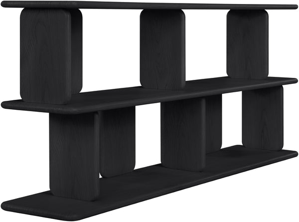 Meridian Furniture Nexa Art Deco Oak Veneer Media Console with Open Linear Shelving for Modern Living Rooms Black 77064Black