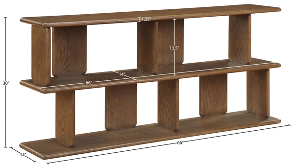 Meridian Furniture Nexa Art Deco Oak Veneer Media Console with Open Linear Shelving for Modern Living Rooms Brown 77064Brown