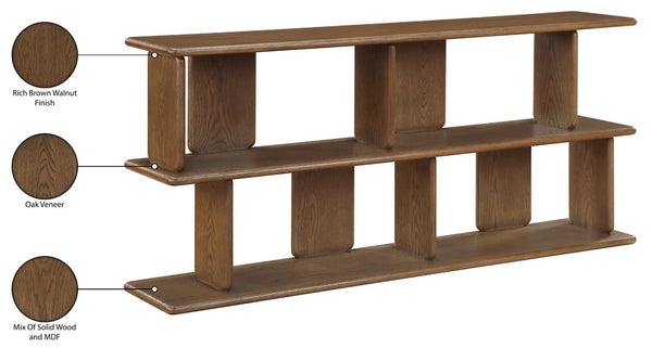 Meridian Furniture Nexa Art Deco Oak Veneer Media Console with Open Linear Shelving for Modern Living Rooms Brown 77064Brown