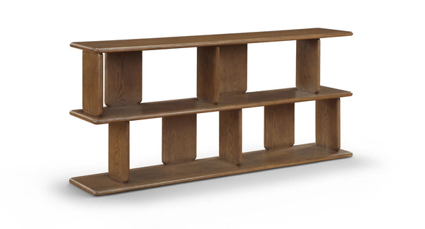 Meridian Furniture Nexa Art Deco Oak Veneer Media Console with Open Linear Shelving for Modern Living Rooms Brown 77064Brown