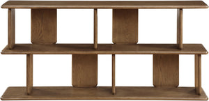 Meridian Furniture Nexa Art Deco Oak Veneer Media Console with Open Linear Shelving for Modern Living Rooms Brown 77064Brown