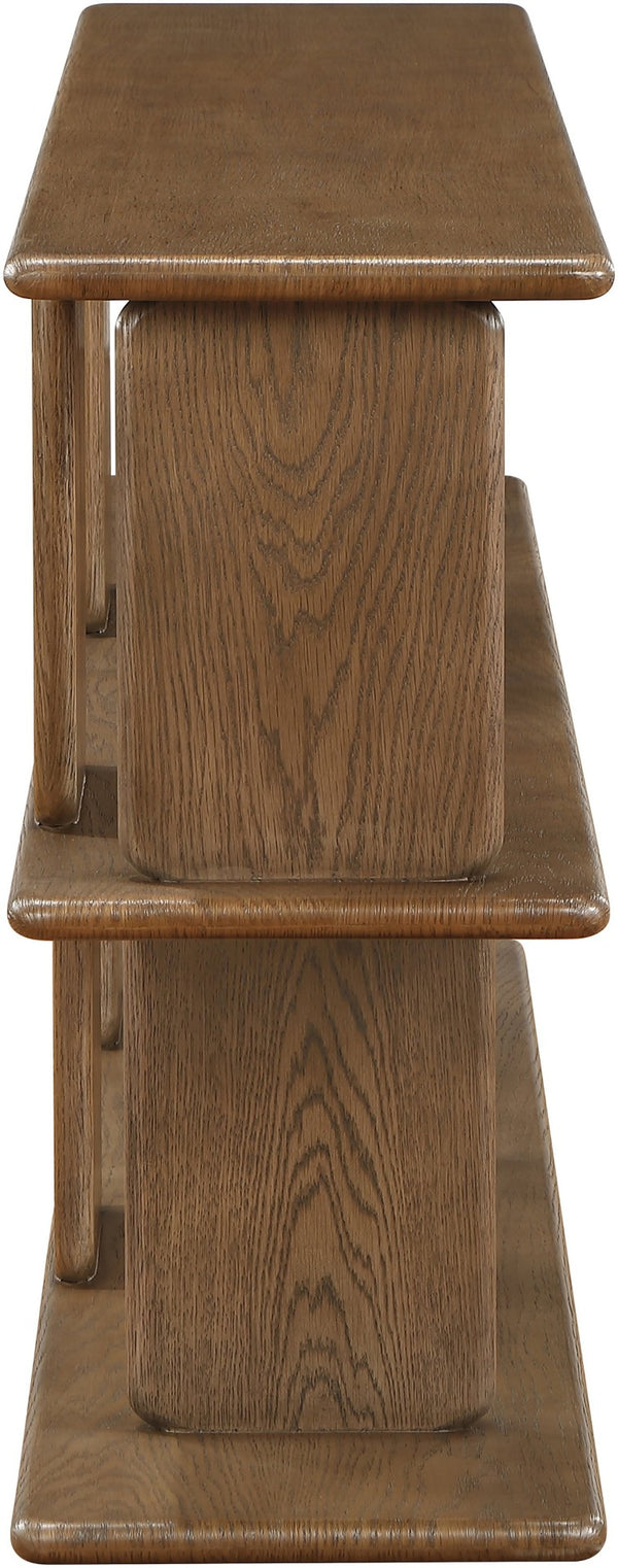 Meridian Furniture Nexa Art Deco Oak Veneer Media Console with Open Linear Shelving for Modern Living Rooms Brown 77064Brown