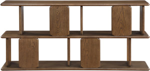 Meridian Furniture Nexa Art Deco Oak Veneer Media Console with Open Linear Shelving for Modern Living Rooms Brown 77064Brown