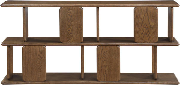 Meridian Furniture Nexa Art Deco Oak Veneer Media Console with Open Linear Shelving for Modern Living Rooms Brown 77064Brown