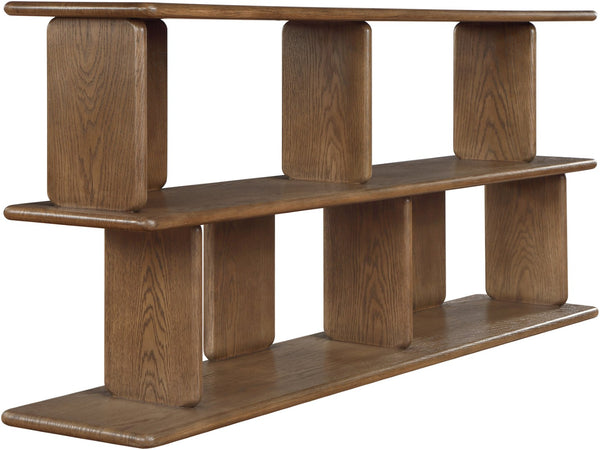 Meridian Furniture Nexa Art Deco Oak Veneer Media Console with Open Linear Shelving for Modern Living Rooms Brown 77064Brown