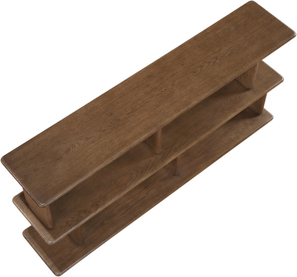 Meridian Furniture Nexa Art Deco Oak Veneer Media Console with Open Linear Shelving for Modern Living Rooms Brown 77064Brown