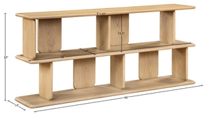 Meridian Furniture Nexa Art Deco Oak Veneer Media Console with Open Linear Shelving for Modern Living Rooms Natural 77064Natural