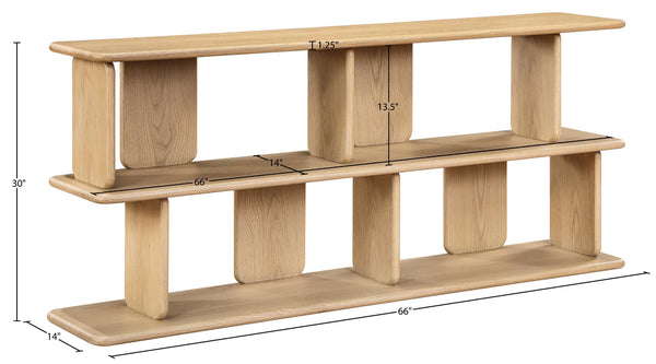 Meridian Furniture Nexa Art Deco Oak Veneer Media Console with Open Linear Shelving for Modern Living Rooms Natural 77064Natural