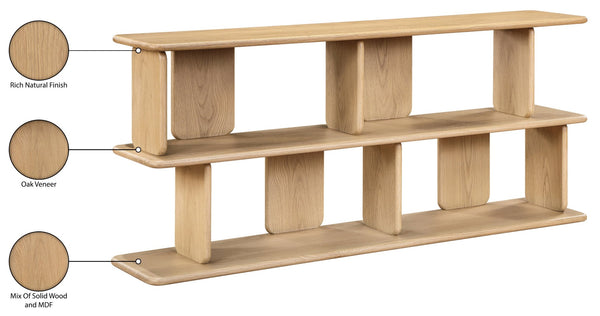 Meridian Furniture Nexa Art Deco Oak Veneer Media Console with Open Linear Shelving for Modern Living Rooms Natural 77064Natural