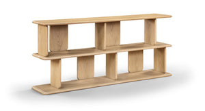 Meridian Furniture Nexa Art Deco Oak Veneer Media Console with Open Linear Shelving for Modern Living Rooms Natural 77064Natural