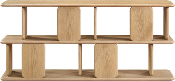 Meridian Furniture Nexa Art Deco Oak Veneer Media Console with Open Linear Shelving for Modern Living Rooms Natural 77064Natural