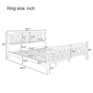 English Elm Traditional Solid Wood Bed Frame with Tufted Upholstered Headboard, No Box Spring Needed, Sturdy 400 lb Capacity Walnut 83.5 L x 22.25 W x 10.4 H N701P242572N