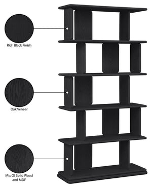 Meridian Furniture Nexa Tall Open Shelf Bookcase Oak Veneer Art Deco Style for Office and Living Room Storage Black 77065Black