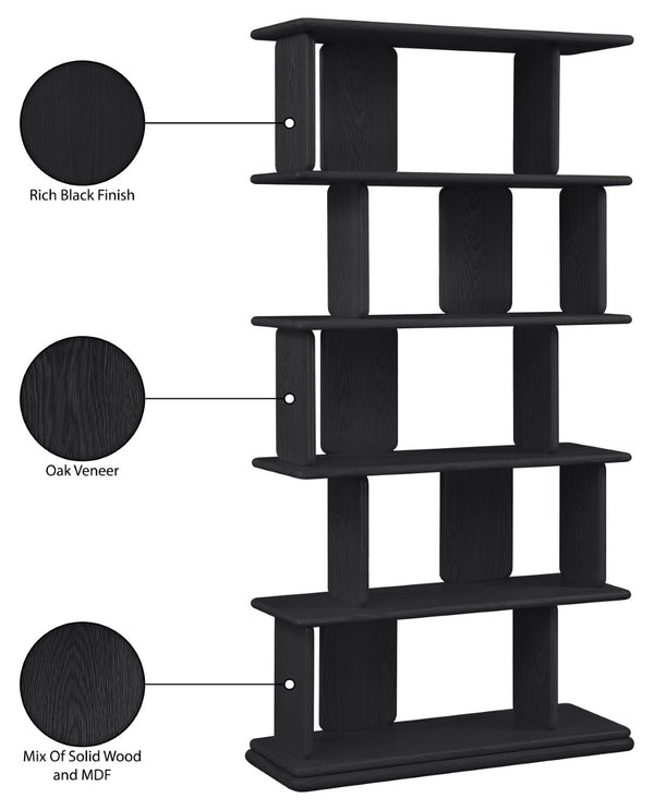 Meridian Furniture Nexa Tall Open Shelf Bookcase Oak Veneer Art Deco Style for Office and Living Room Storage Black 77065Black