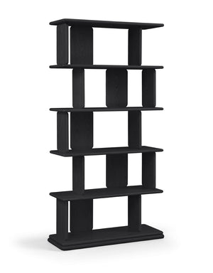 Meridian Furniture Nexa Tall Open Shelf Bookcase Oak Veneer Art Deco Style for Office and Living Room Storage Black 77065Black