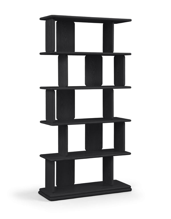 Meridian Furniture Nexa Tall Open Shelf Bookcase Oak Veneer Art Deco Style for Office and Living Room Storage Black 77065Black