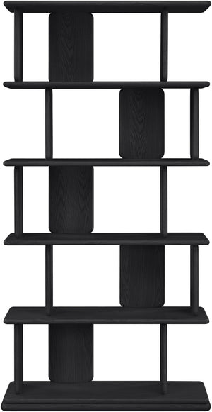 Meridian Furniture Nexa Tall Open Shelf Bookcase Oak Veneer Art Deco Style for Office and Living Room Storage Black 77065Black
