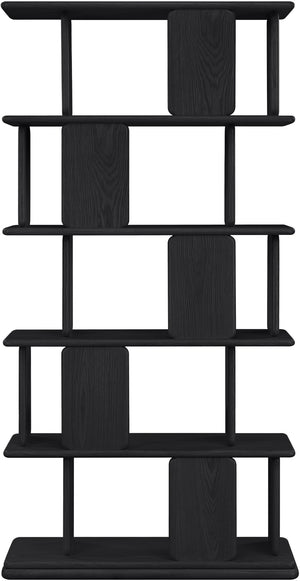 Meridian Furniture Nexa Tall Open Shelf Bookcase Oak Veneer Art Deco Style for Office and Living Room Storage Black 77065Black