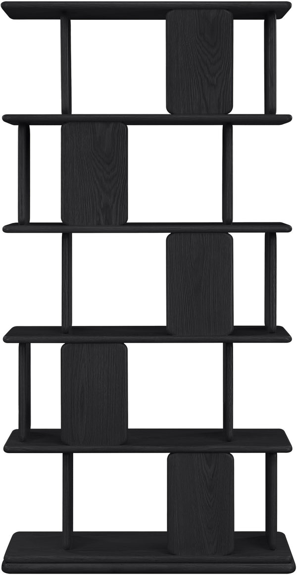 Meridian Furniture Nexa Tall Open Shelf Bookcase Oak Veneer Art Deco Style for Office and Living Room Storage Black 77065Black