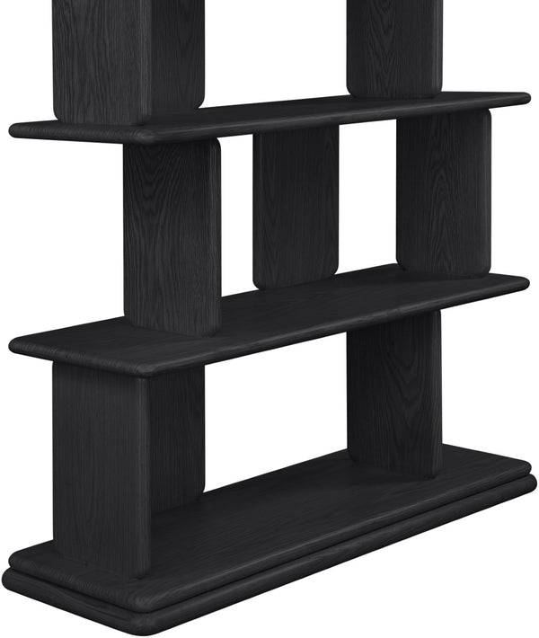 Meridian Furniture Nexa Tall Open Shelf Bookcase Oak Veneer Art Deco Style for Office and Living Room Storage Black 77065Black
