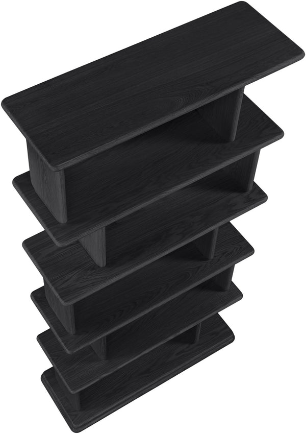 Meridian Furniture Nexa Tall Open Shelf Bookcase Oak Veneer Art Deco Style for Office and Living Room Storage Black 77065Black