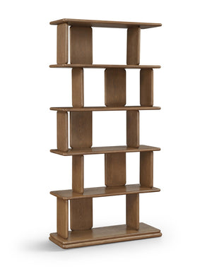 Meridian Furniture Nexa Tall Open Shelf Bookcase Oak Veneer Art Deco Style for Office and Living Room Storage Brown 77065Brown