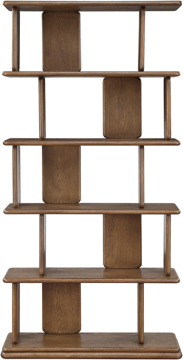 Meridian Furniture Nexa Tall Open Shelf Bookcase Oak Veneer Art Deco Style for Office and Living Room Storage Brown 77065Brown