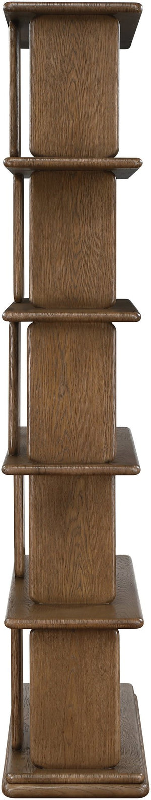 Meridian Furniture Nexa Tall Open Shelf Bookcase Oak Veneer Art Deco Style for Office and Living Room Storage Brown 77065Brown