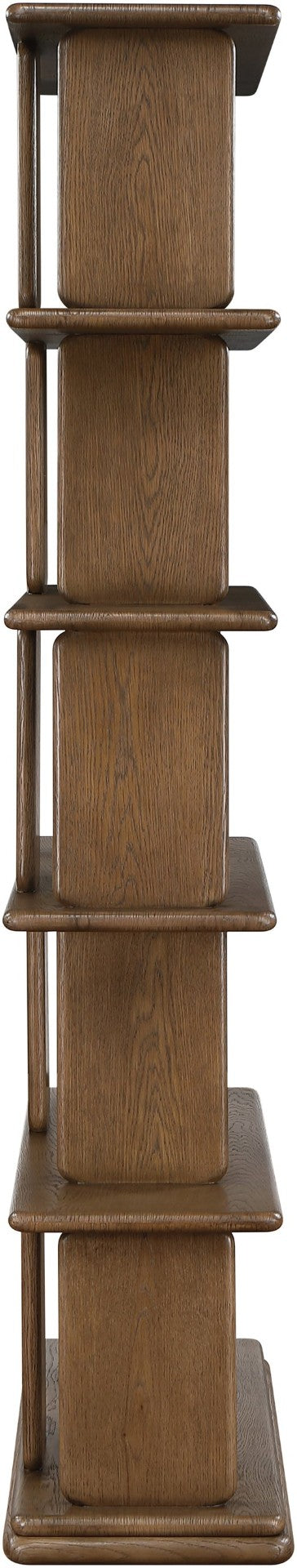 Meridian Furniture Nexa Tall Open Shelf Bookcase Oak Veneer Art Deco Style for Office and Living Room Storage Brown 77065Brown