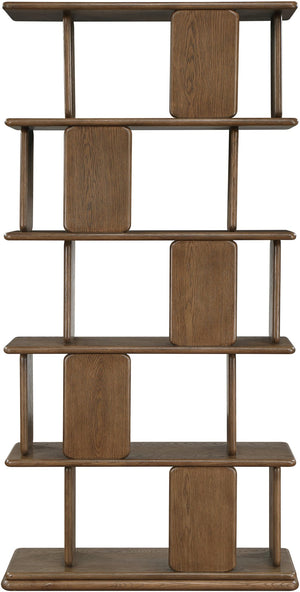 Meridian Furniture Nexa Tall Open Shelf Bookcase Oak Veneer Art Deco Style for Office and Living Room Storage Brown 77065Brown