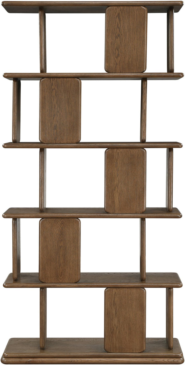 Meridian Furniture Nexa Tall Open Shelf Bookcase Oak Veneer Art Deco Style for Office and Living Room Storage Brown 77065Brown